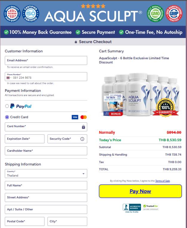 AquaSculpt - secure Order Page